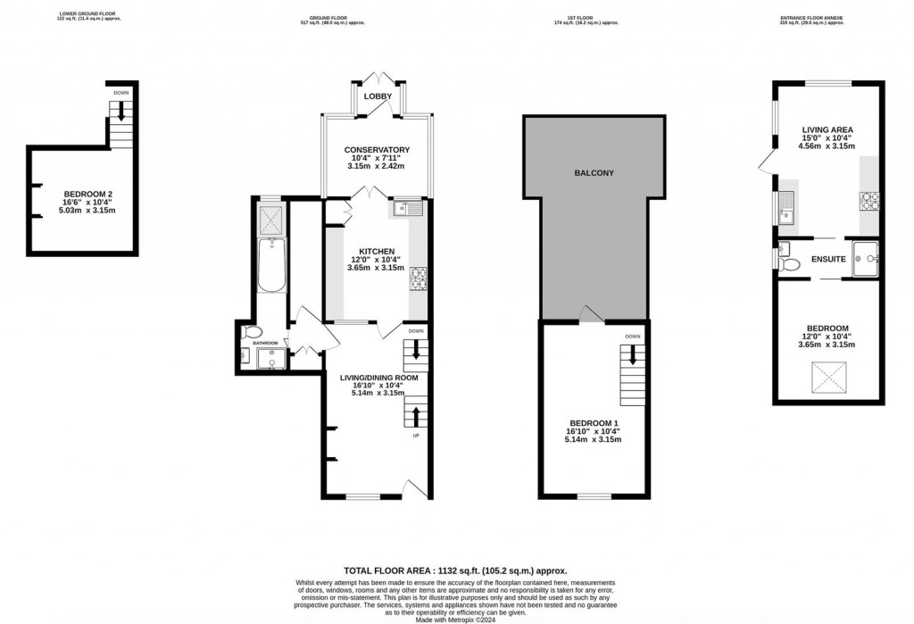 Floorplans For Character Cottage with Annex/Shepherd Hut - Sutton Valence